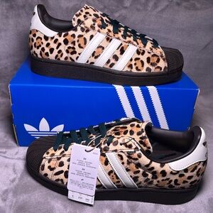 Adidas Superstar ll Cheetah Print Sneakers with green laces
